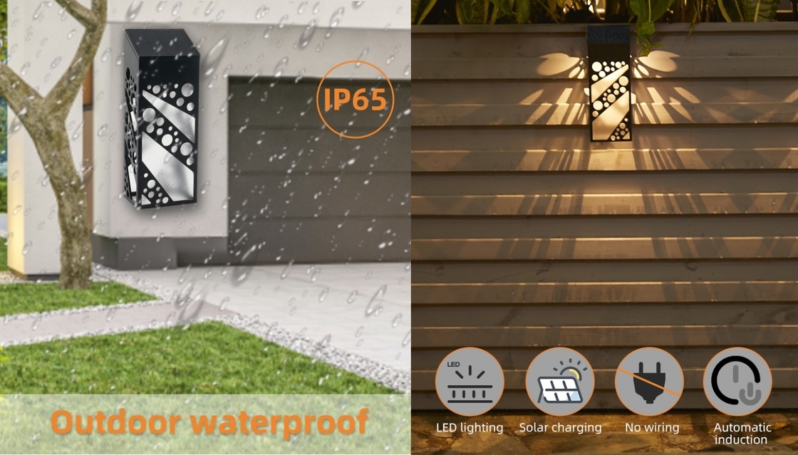 چراغ های دیواری خورشیدی ضد آب IP65 روشنایی LED در فضای باز نور باغچه حصار مقاوم در برابر UV