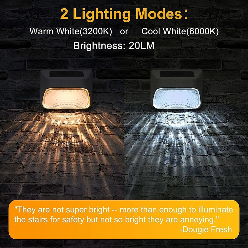 15 ساعت زمان کار چراغ های حصار خورشیدی برای پله های حصار رال میز و پله های گرم سفید RGB رنگ روشن