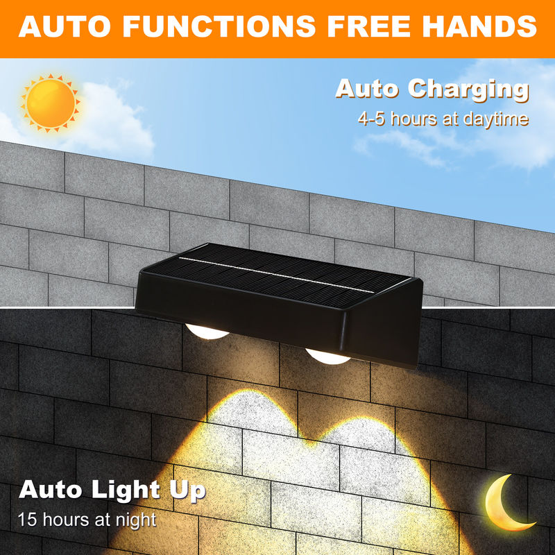 چراغ دیواری خورشیدی LED روشنایی RGB سفید گرم IP65 روشنایی ثابت و حالت نور تنفسی RGB
